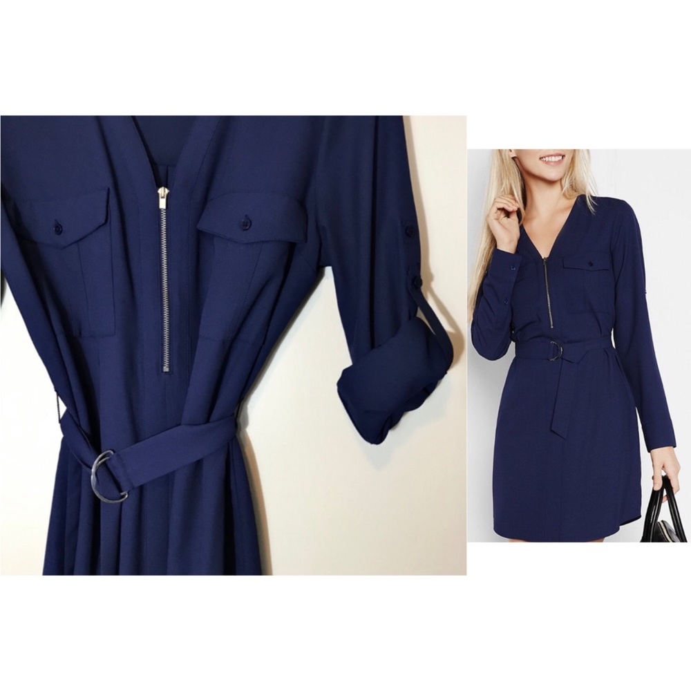 Express Navy Blue Belted Dress